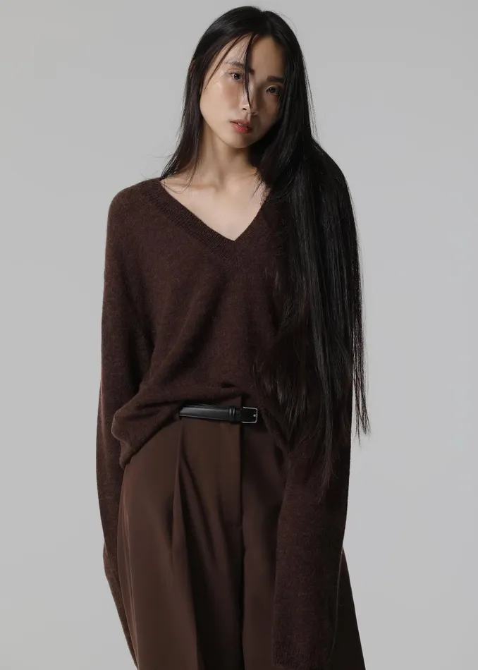 Women Brayden V Neck Sweater 8211 Brown The Frankie Shop Knitwear