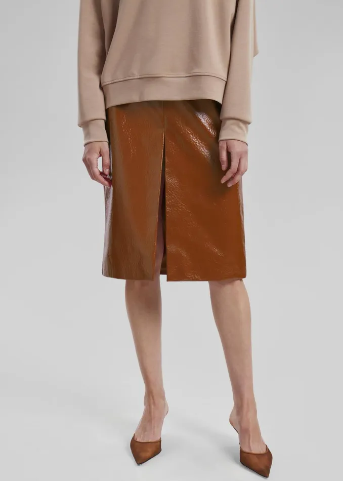 Women Britt Crackled Faux Leather Midi Skirt 8211 Camel The Frankie Shop Bottoms