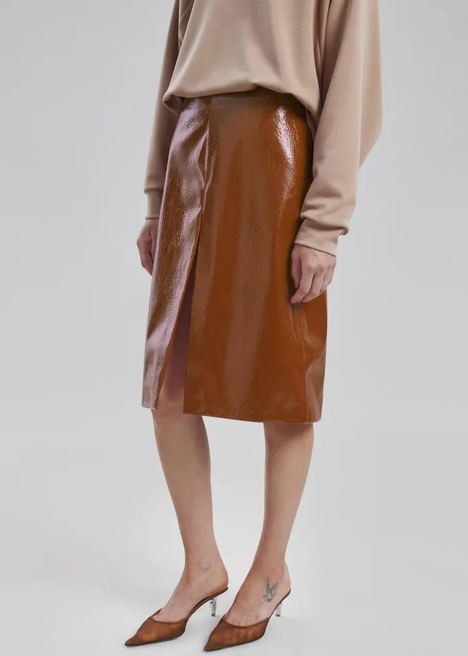 Women Britt Crackled Faux Leather Midi Skirt 8211 Camel The Frankie Shop Bottoms