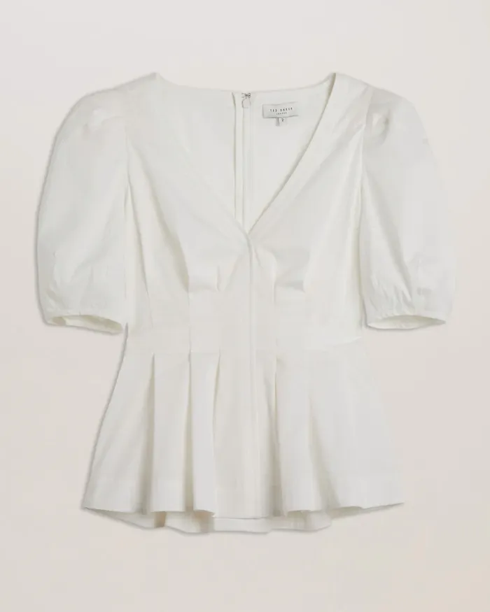 Women BURDUR 8211 Stitch Detail Balloon Sleeve Peplum Top White Ted Baker Tops and Blouses Women BURDUR 8211 Stitch Detail Balloon Sleeve Peplum Top White Ted Baker Tops and Blouses