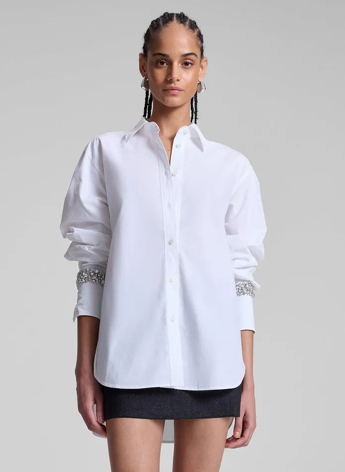 Women Calvin Embellished Sleeve Shirt White ALC Suits