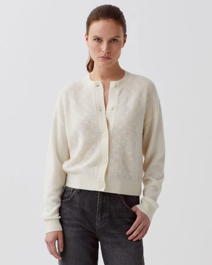 Women Cardigan With Decorative Stitching Glass Green Beige Comptoir Des Cotonniers Knit