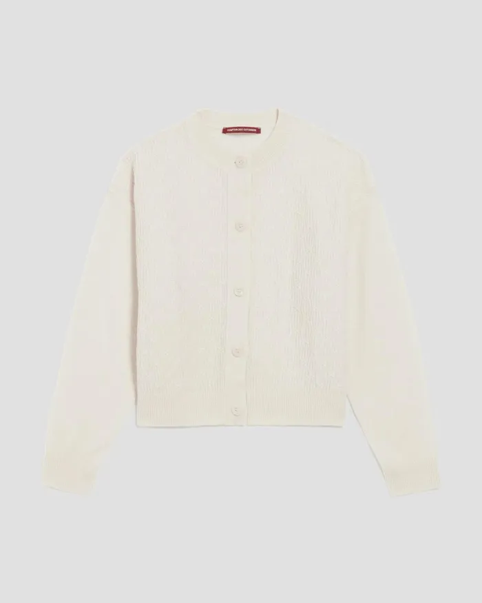 Women Cardigan With Decorative Stitching Glass Green Beige Comptoir Des Cotonniers Knit