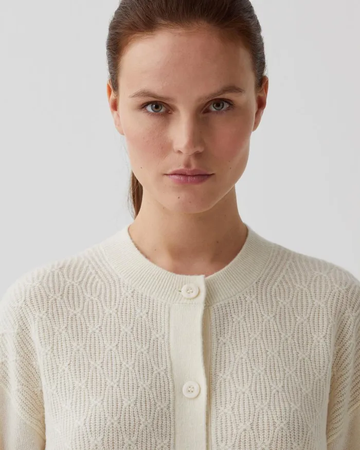 Women Cardigan With Decorative Stitching Glass Green Beige Comptoir Des Cotonniers Knit