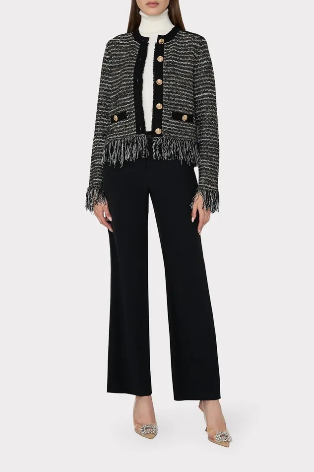 Women Cardigans Milly Metallic Textured Fringe Cardigan Black Gold Multi