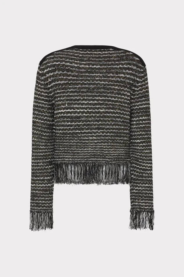 Women Cardigans Milly Metallic Textured Fringe Cardigan Black Gold Multi