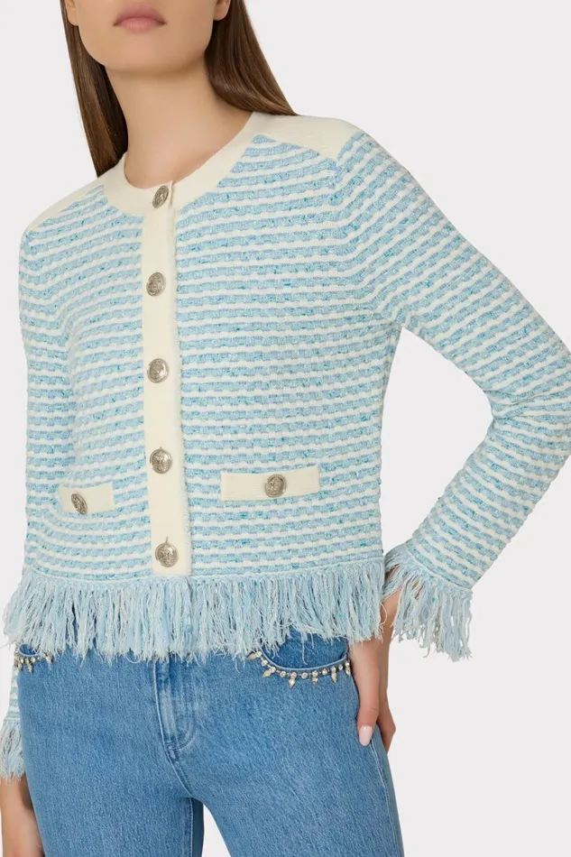 Women Cardigans Milly Textured Fringe Cardigan Jacket Blue Multi Women Cardigans Milly Textured Fringe Cardigan Jacket Blue Multi