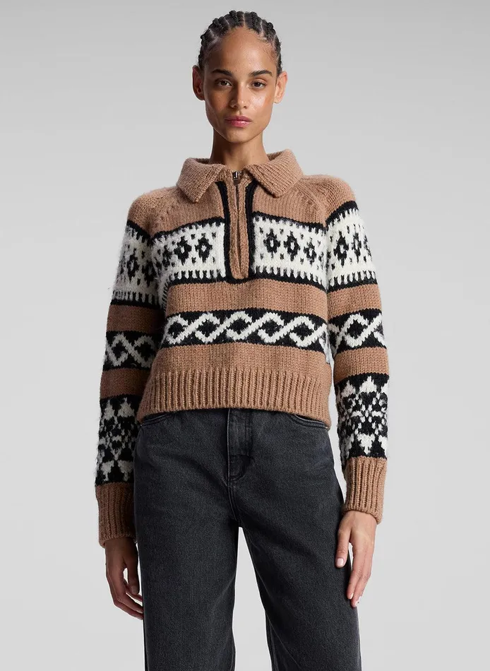 Women Carter Merino Fairisle Sweater Camel Multi ALC Knitwear