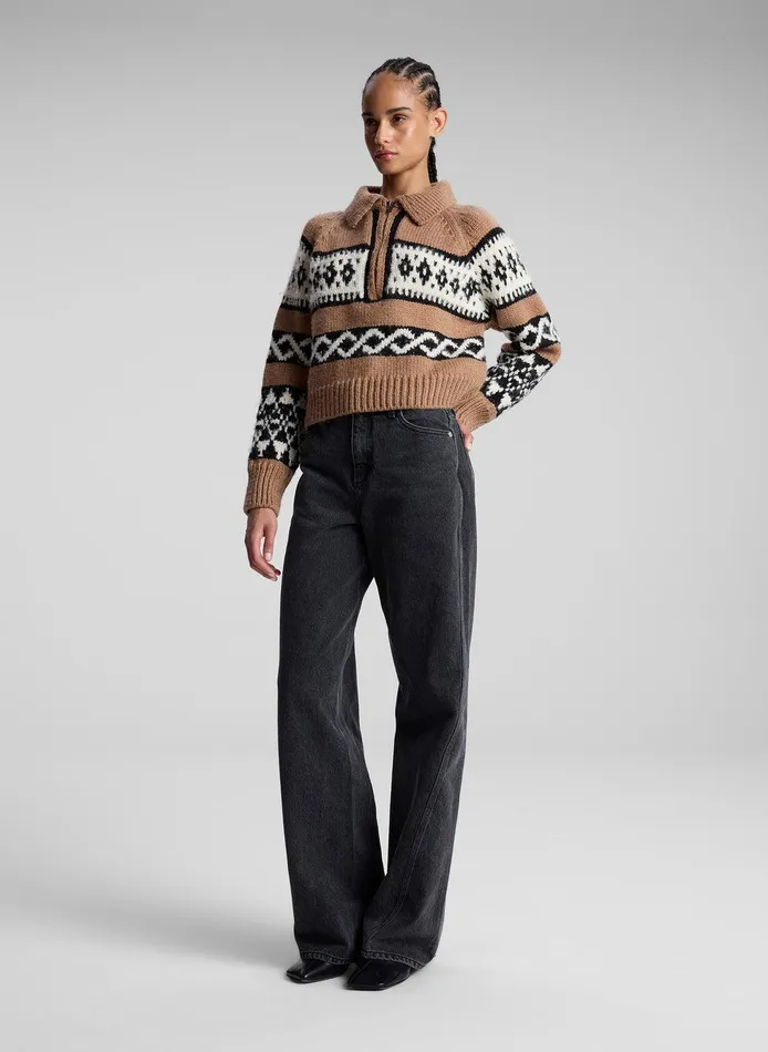 Women Carter Merino Fairisle Sweater Camel Multi ALC Knitwear