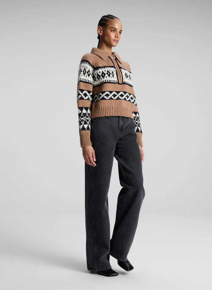 Women Carter Merino Fairisle Sweater Camel Multi ALC Knitwear