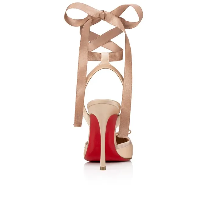 Women Cassia Lace Up 100 Mm Strappy Pumps 8211 Crepe Satin 8211 Blush Christian Louboutin Pumps
