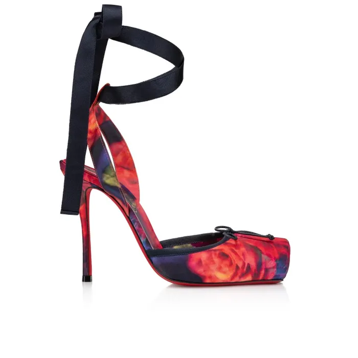 Women Cassia Lace Up 100 Mm Strappy Pumps 8211 Roses Printed Crepe Satin 8211 Multicolor Christian Louboutin Pumps