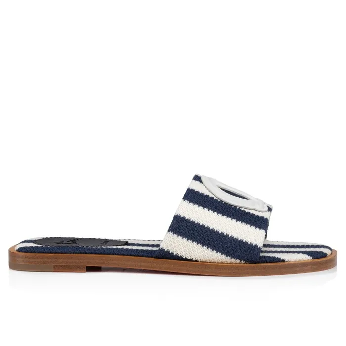 Women CL Mule Mules 8211 Malha Printed Fabric 8211 Blue Christian Louboutin Flats and Loafers