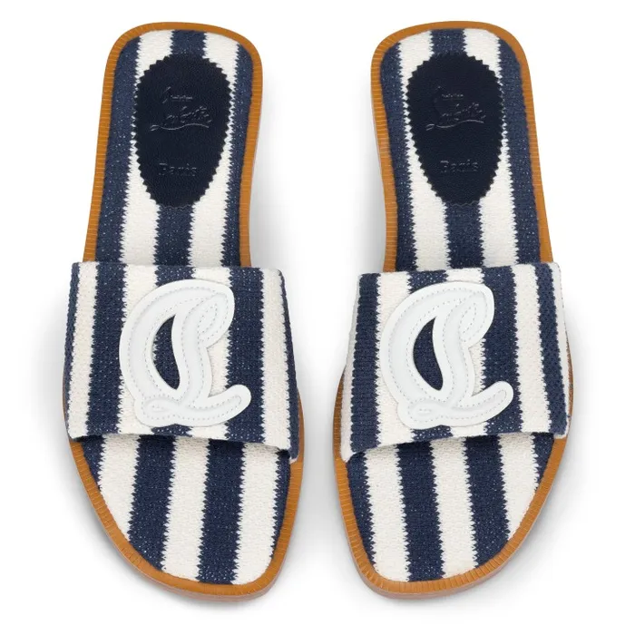 Women CL Mule Mules 8211 Malha Printed Fabric 8211 Blue Christian Louboutin Flats and Loafers