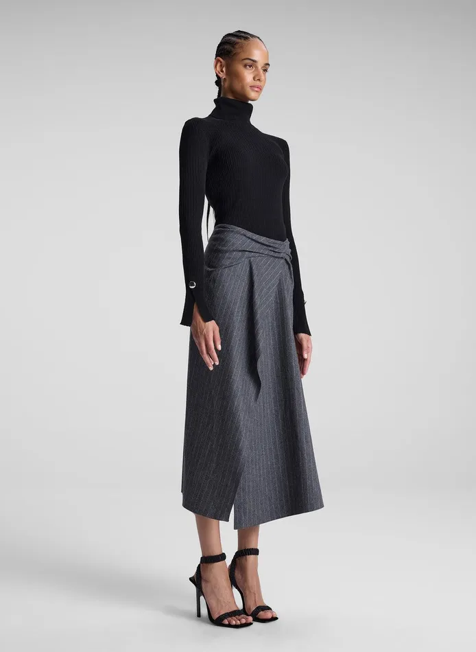 Women Clara Wool Cashmere Pinstripe Midi Skirt Grey Melange ALC Bottoms