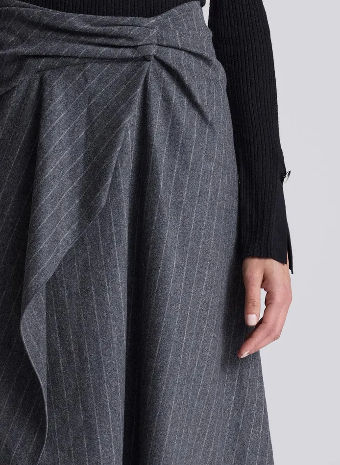 Women Clara Wool Cashmere Pinstripe Midi Skirt Grey Melange ALC Bottoms