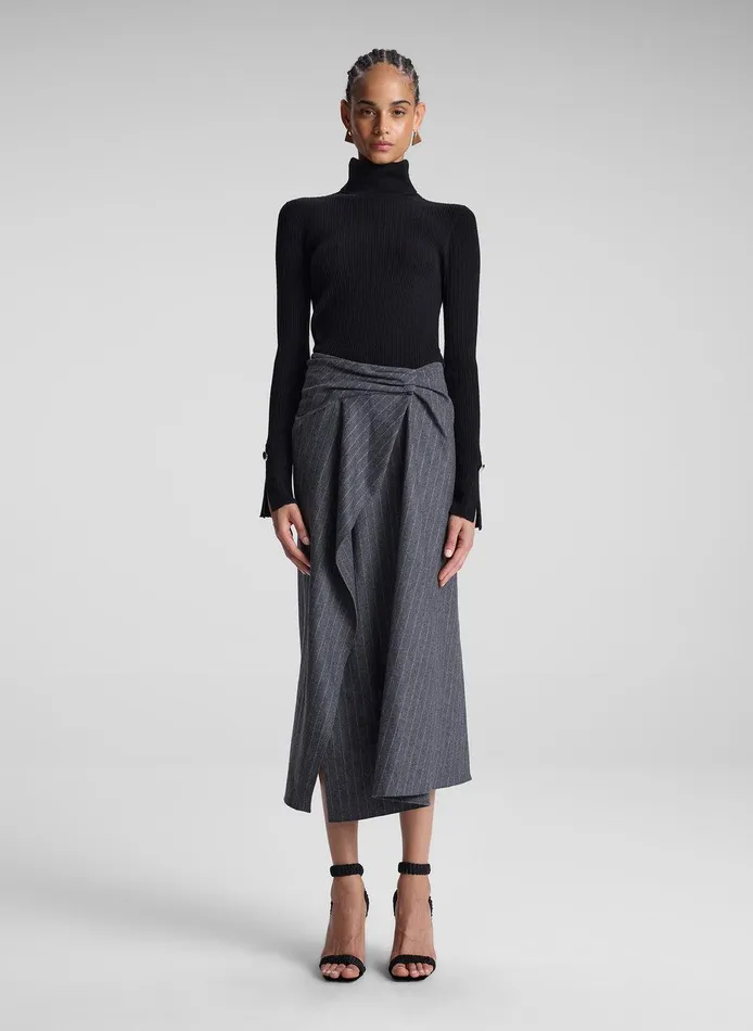 Women Clara Wool Cashmere Pinstripe Midi Skirt Grey Melange ALC Bottoms