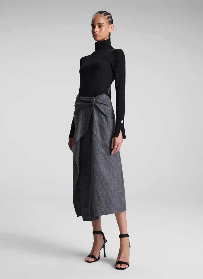 Women Clara Wool Cashmere Pinstripe Midi Skirt Grey Melange ALC Bottoms