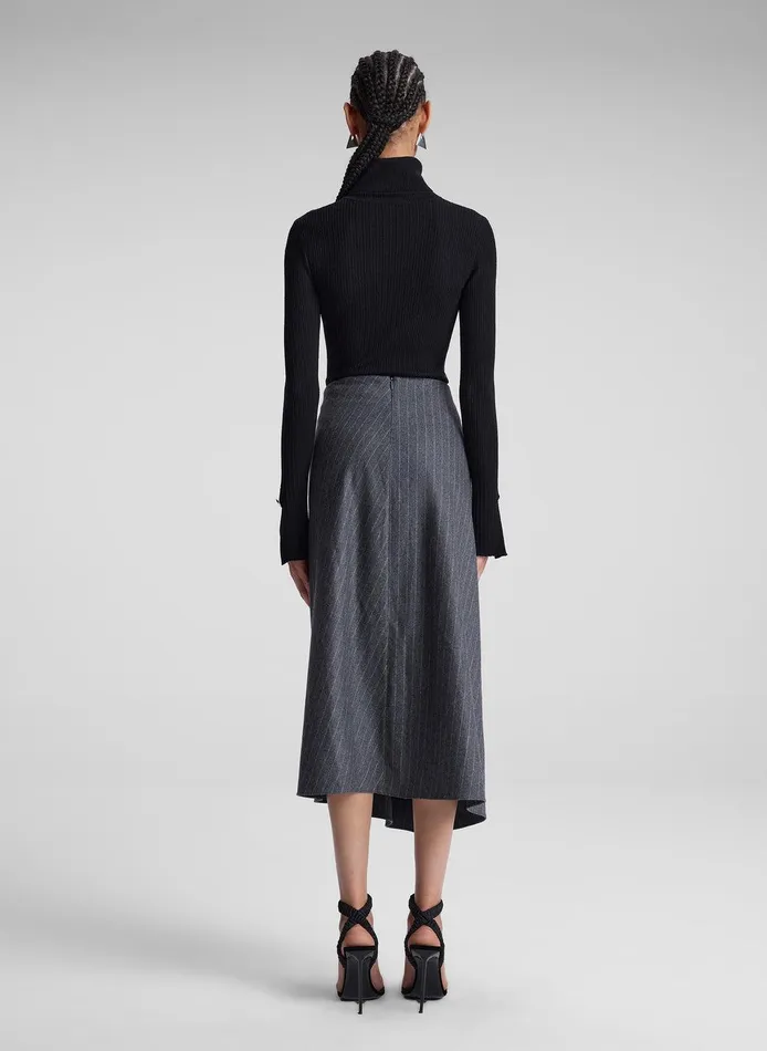 Women Clara Wool Cashmere Pinstripe Midi Skirt Grey Melange ALC Bottoms