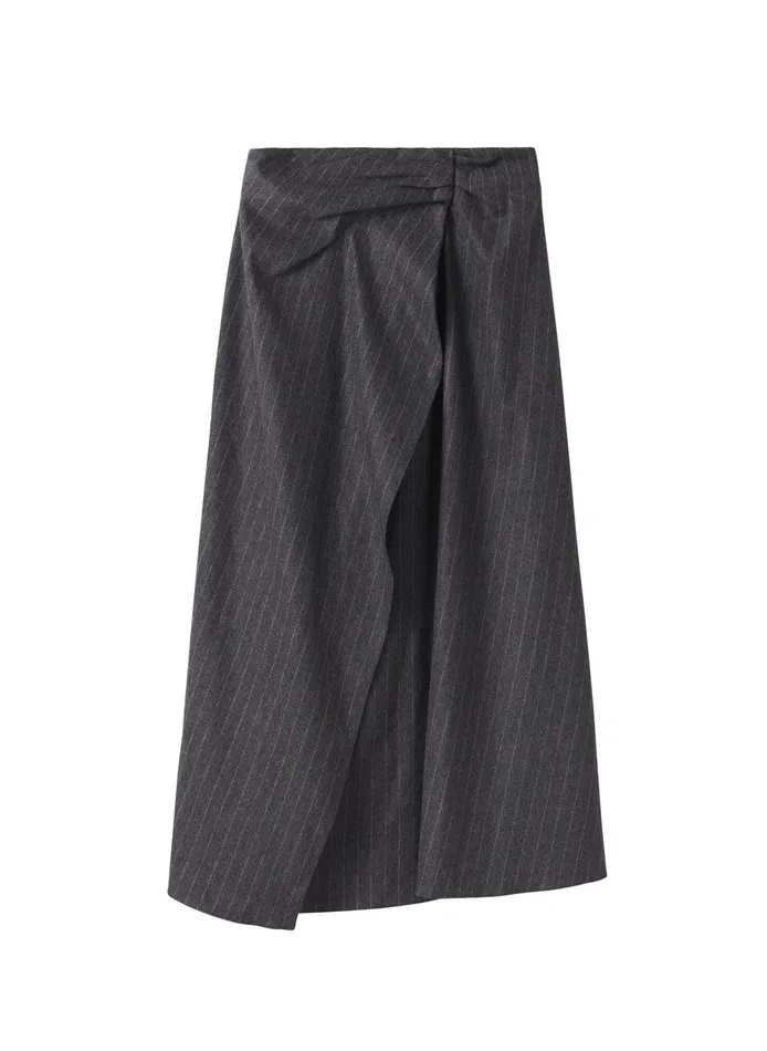 Women Clara Wool Cashmere Pinstripe Midi Skirt Grey Melange ALC Bottoms