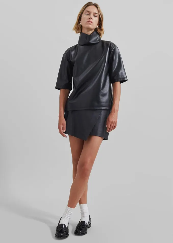 Women Cleo Leather Mini Wrap Skirt 8211 Black The Frankie Shop Bottoms