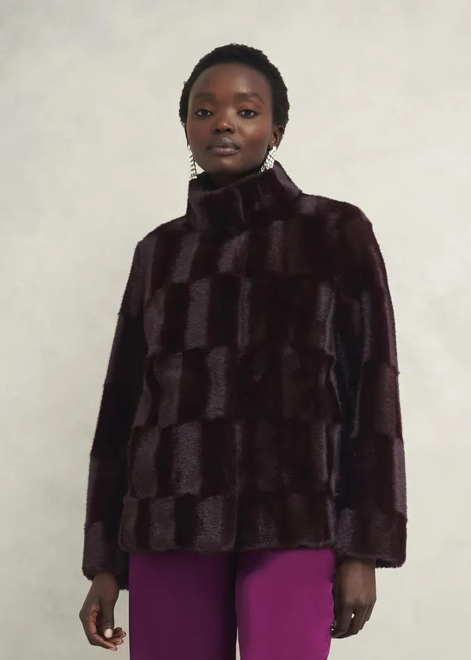 Women Coats and Jackets Hobbs Andrea Faux Fur Coat Wine
