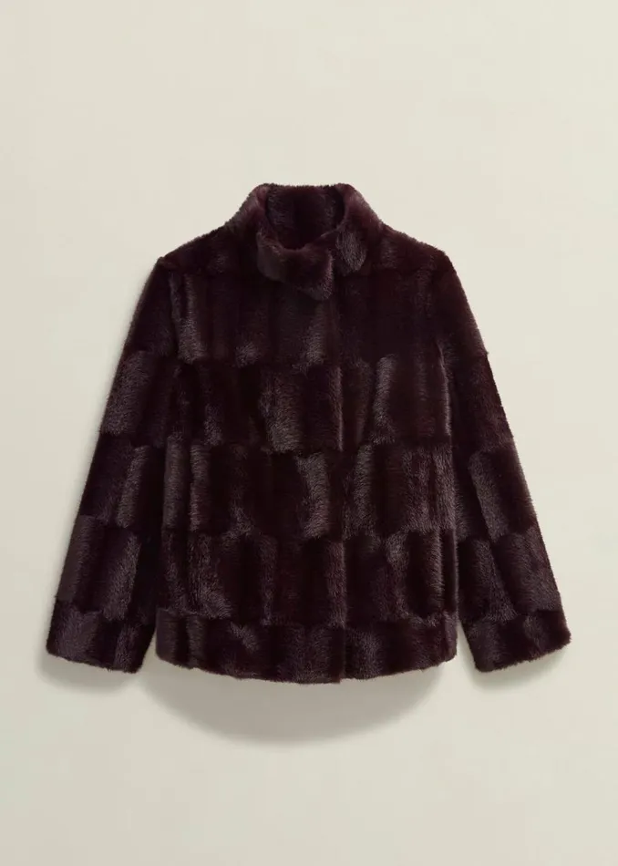 Women Coats and Jackets Hobbs Andrea Faux Fur Coat Wine