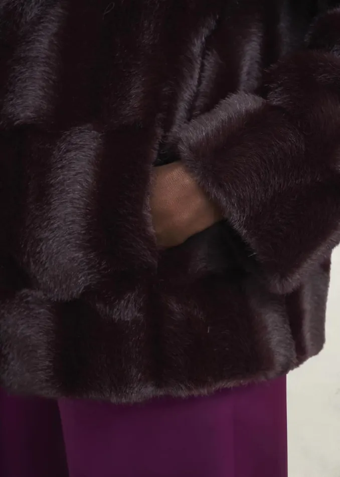 Women Coats and Jackets Hobbs Andrea Faux Fur Coat Wine