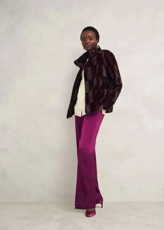 Women Coats and Jackets Hobbs Andrea Faux Fur Coat Wine