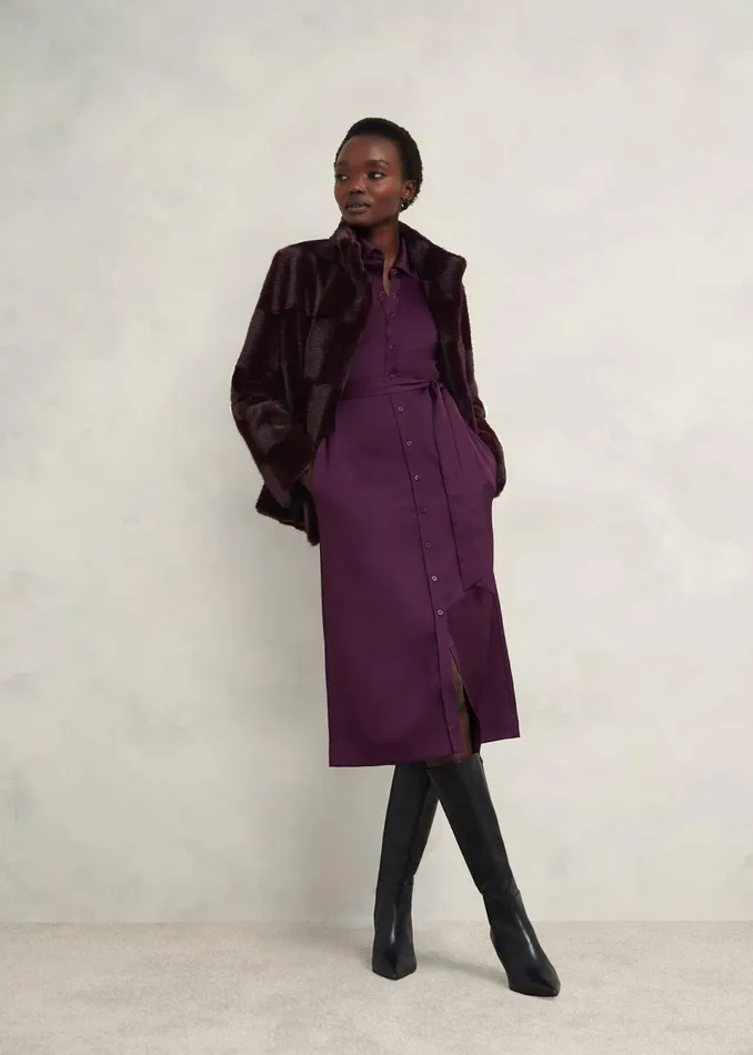 Women Coats and Jackets Hobbs Andrea Faux Fur Coat Wine