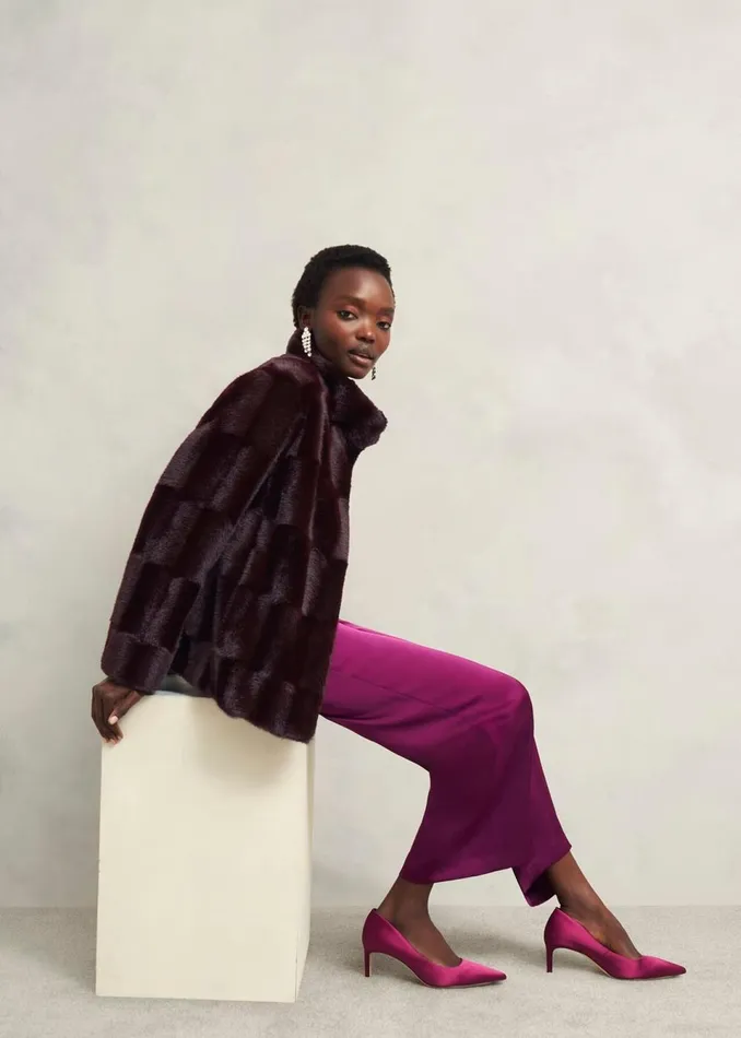 Women Coats and Jackets Hobbs Andrea Faux Fur Coat Wine