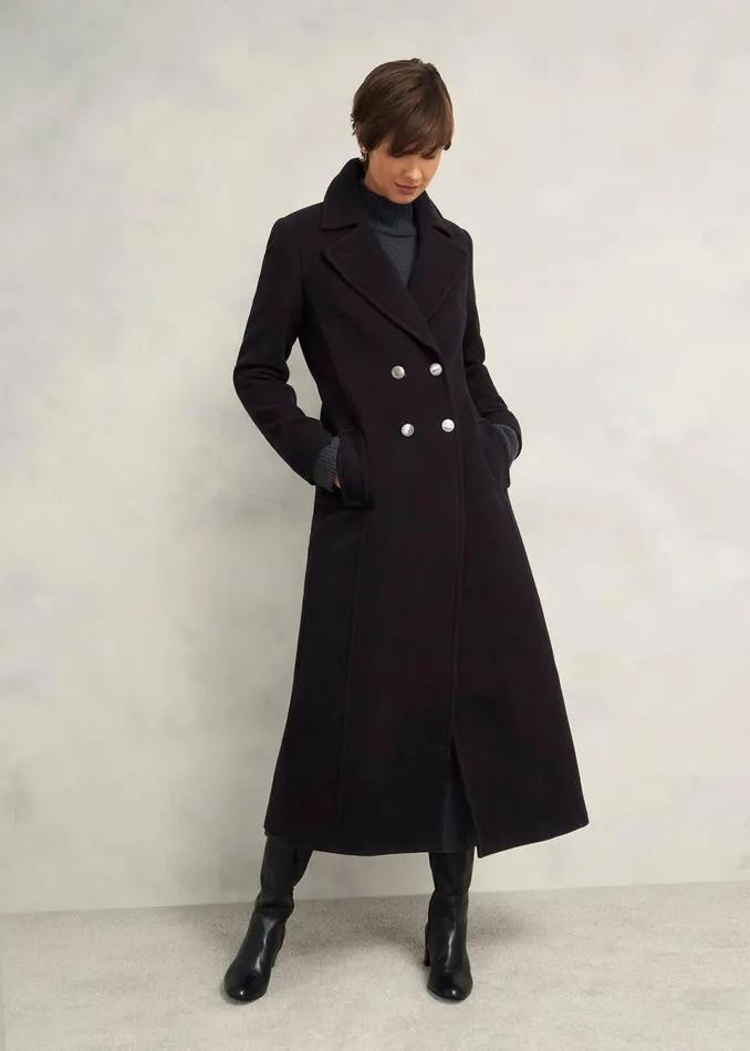 Women Coats and Jackets Hobbs Brittany Wool Blend Maxi Coat Black