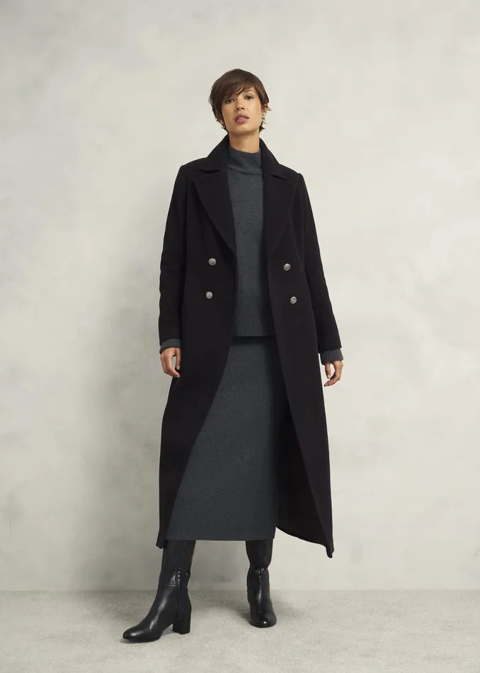 Women Coats and Jackets Hobbs Brittany Wool Blend Maxi Coat Black