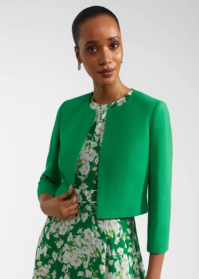 Women Coats and Jackets Hobbs Elize Crepe Jacket Cilantro Green