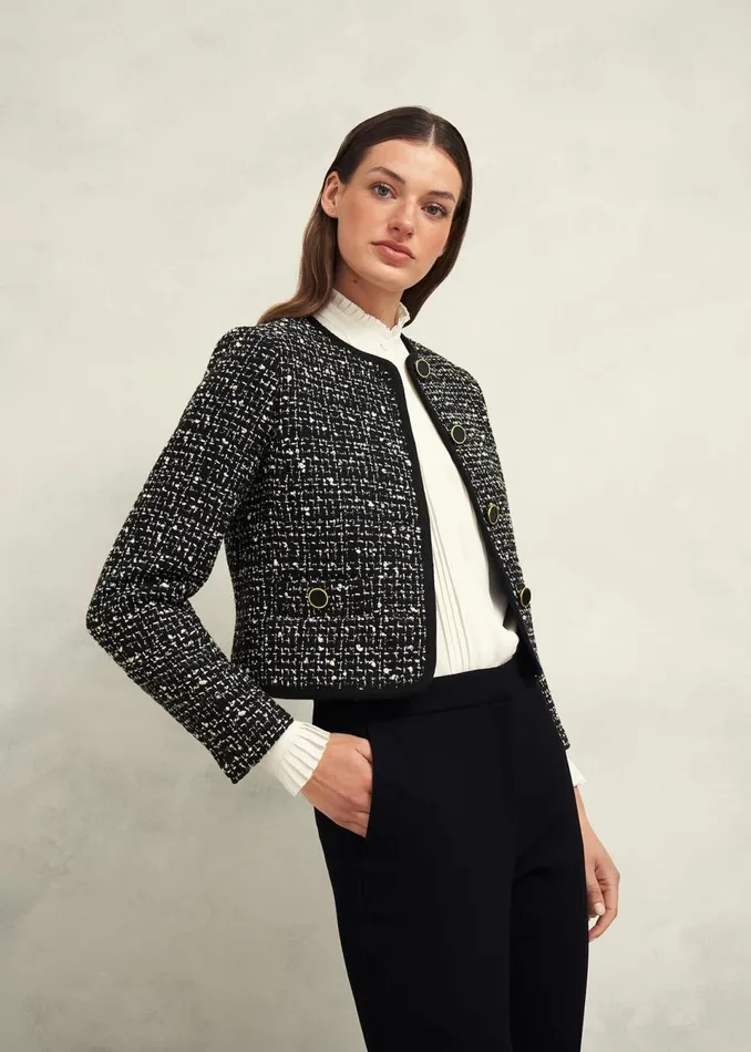 Women Coats and Jackets Hobbs Emilia Tweed Jacket Black Ivory