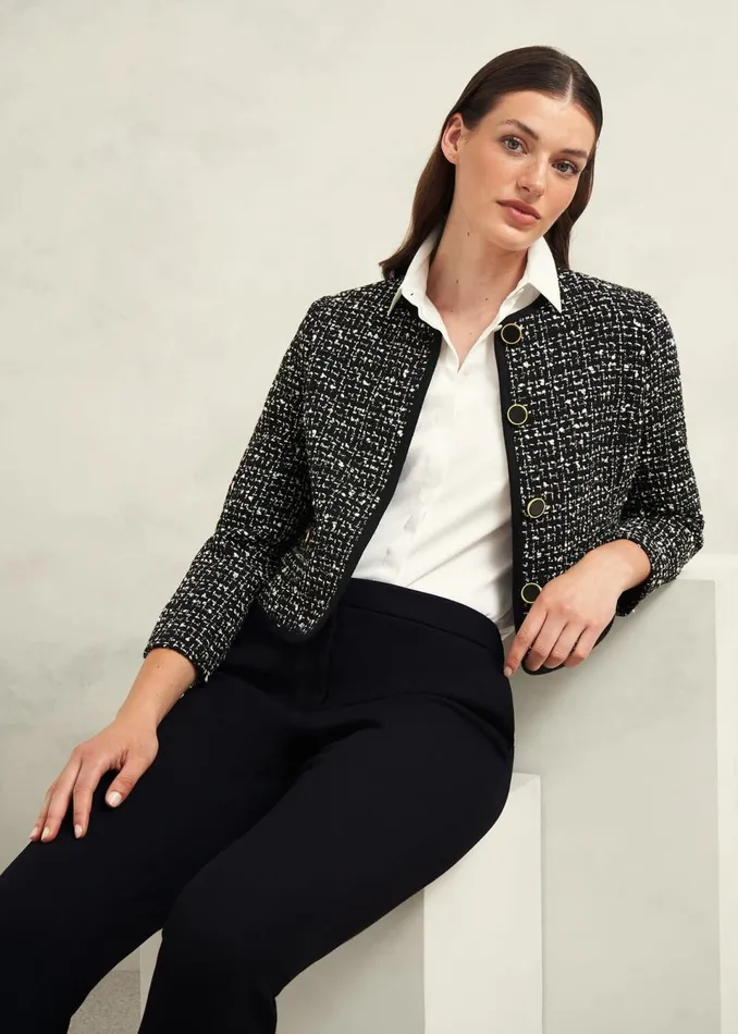 Women Coats and Jackets Hobbs Emilia Tweed Jacket Black Ivory