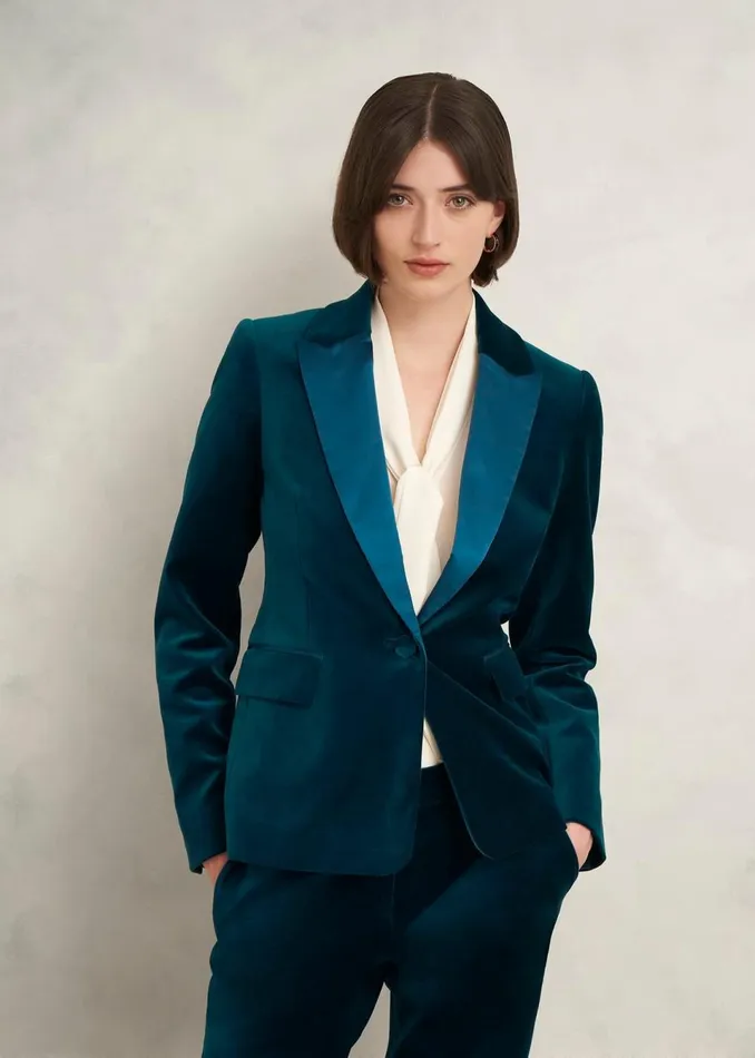 Women Coats and Jackets Hobbs Luna Velvet Jacket Riverside Blue