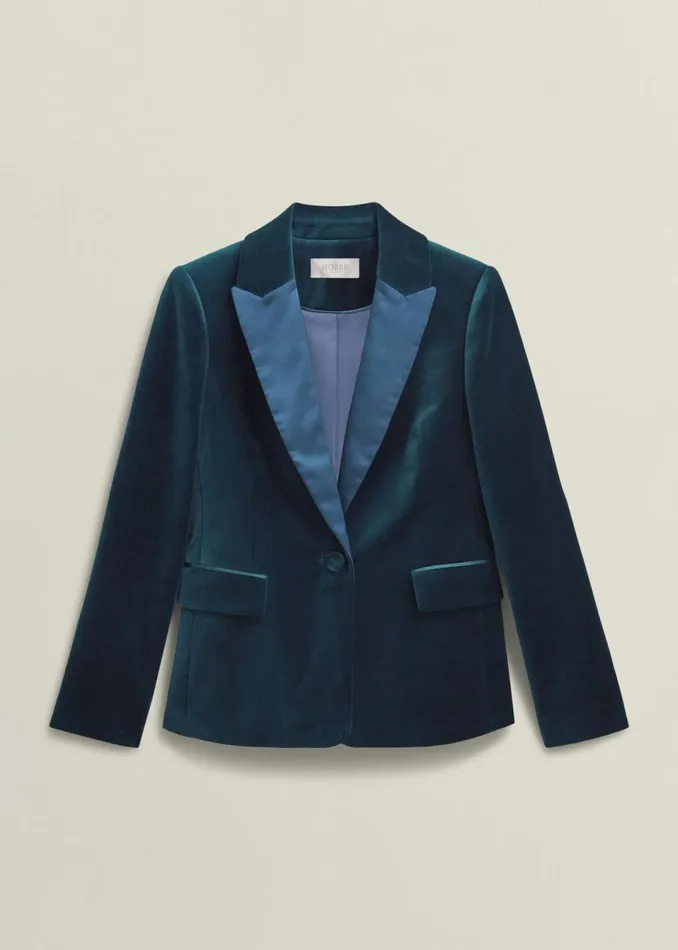 Women Coats and Jackets Hobbs Luna Velvet Jacket Riverside Blue