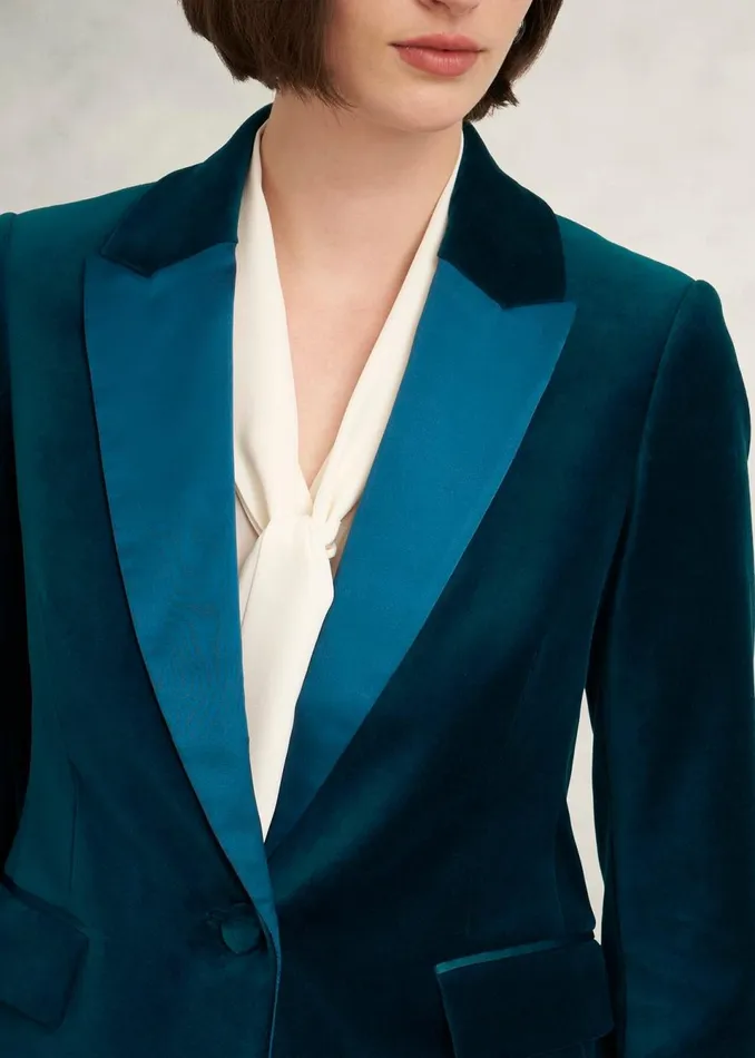 Women Coats and Jackets Hobbs Luna Velvet Jacket Riverside Blue