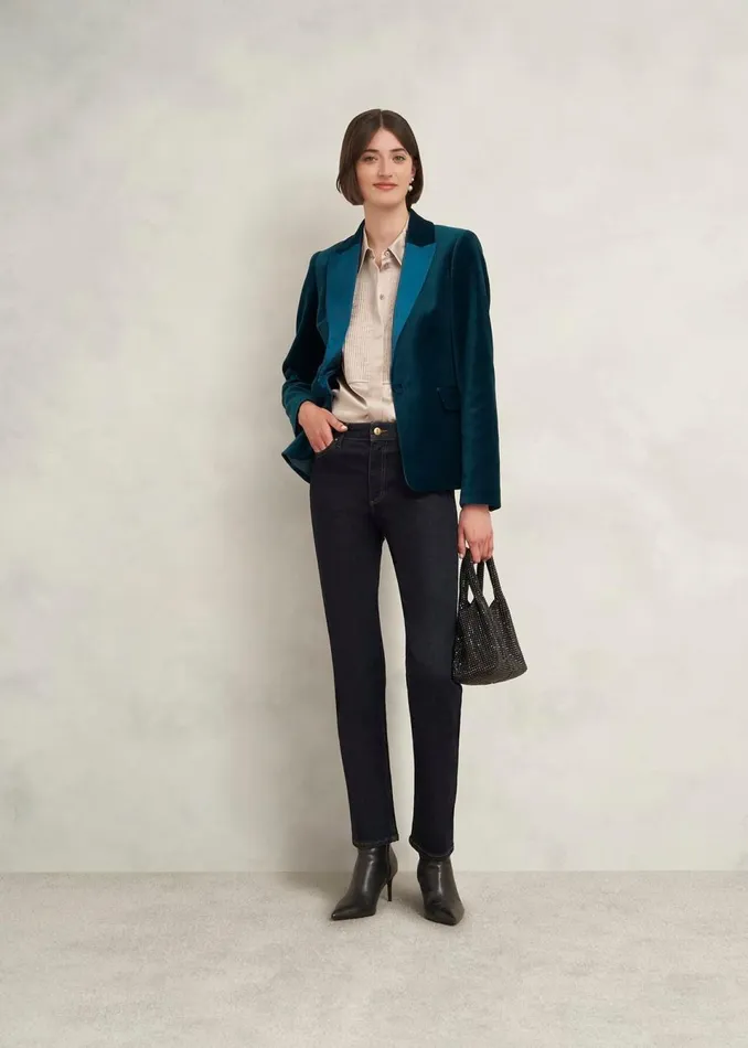 Women Coats and Jackets Hobbs Luna Velvet Jacket Riverside Blue
