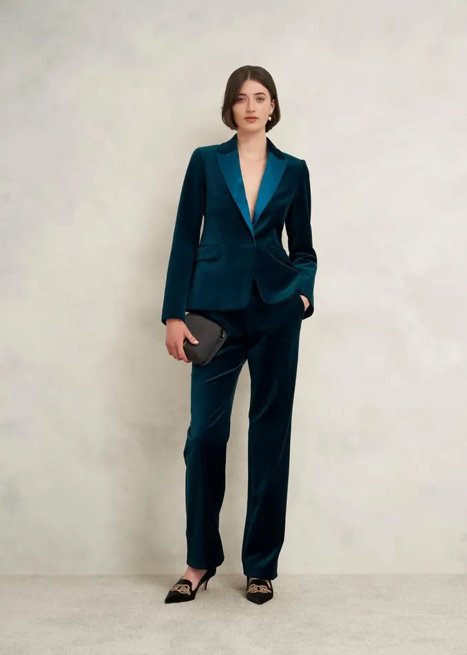 Women Coats and Jackets Hobbs Luna Velvet Jacket Riverside Blue