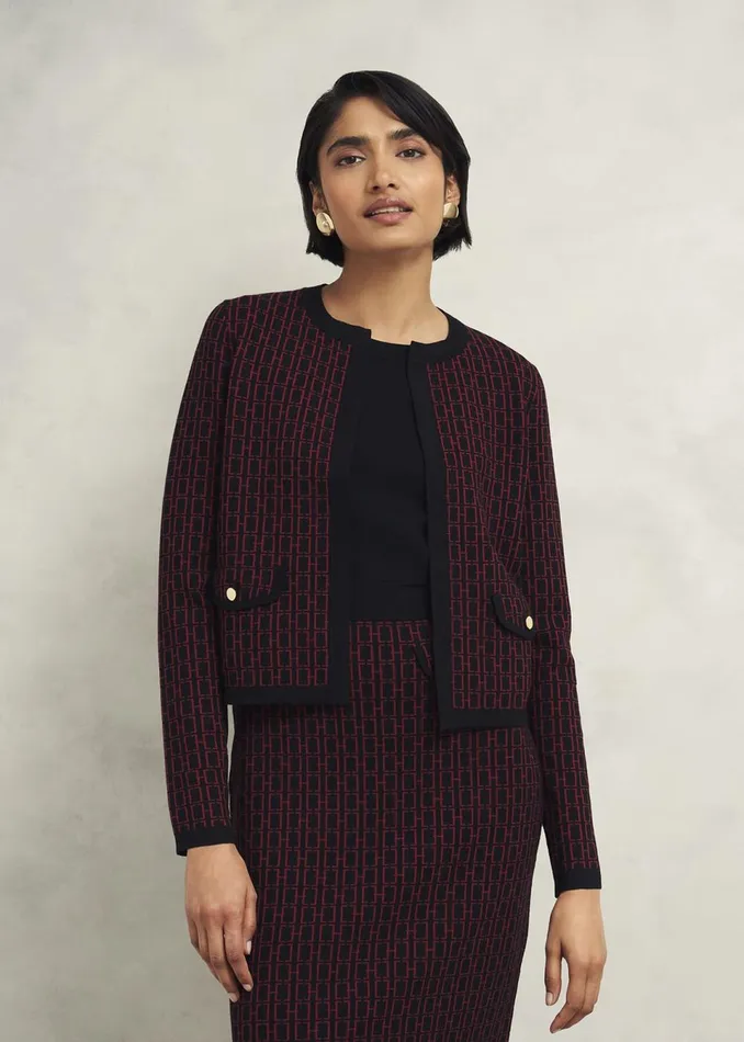 Women Coats and Jackets Hobbs Perrie Knitted Jacket Black Rhubarb