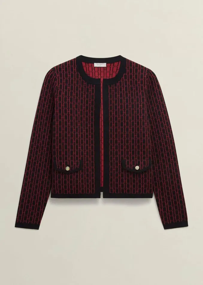 Women Coats and Jackets Hobbs Perrie Knitted Jacket Black Rhubarb