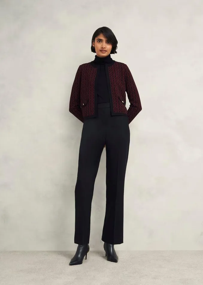 Women Coats and Jackets Hobbs Perrie Knitted Jacket Black Rhubarb