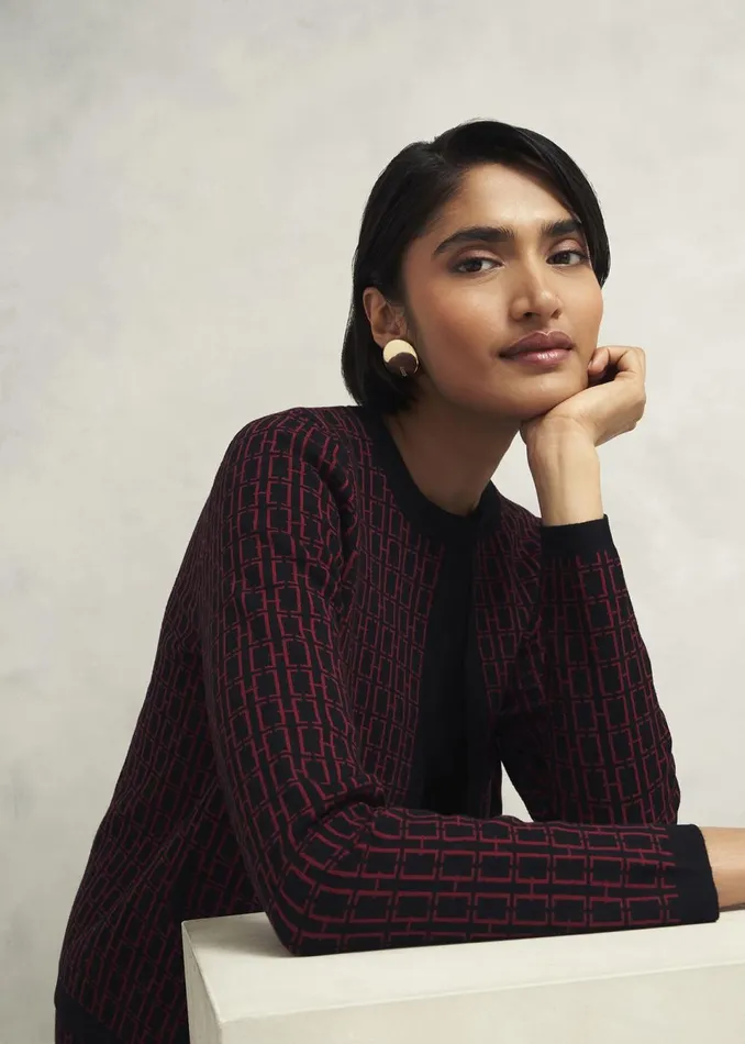 Women Coats and Jackets Hobbs Perrie Knitted Jacket Black Rhubarb