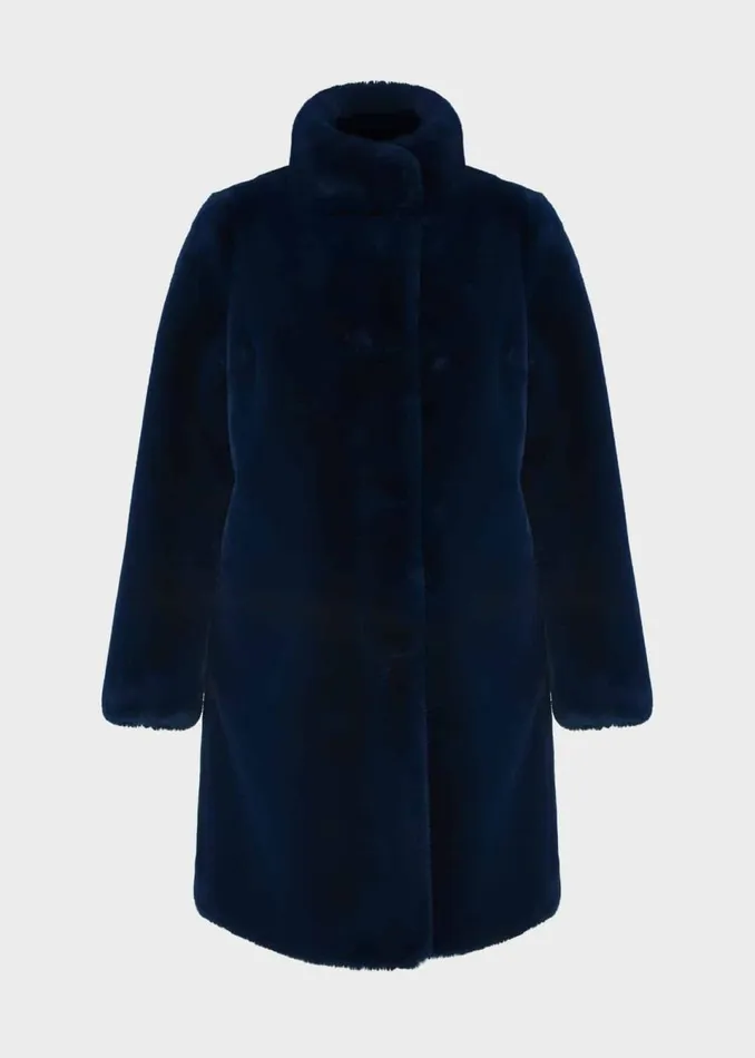 Women Coats and Jackets Hobbs Petite Maddox Faux Fur Coat Steel Blue