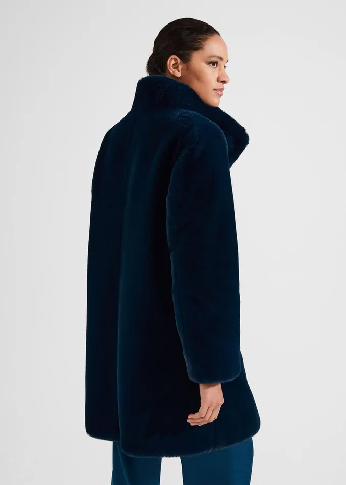 Women Coats and Jackets Hobbs Petite Maddox Faux Fur Coat Steel Blue
