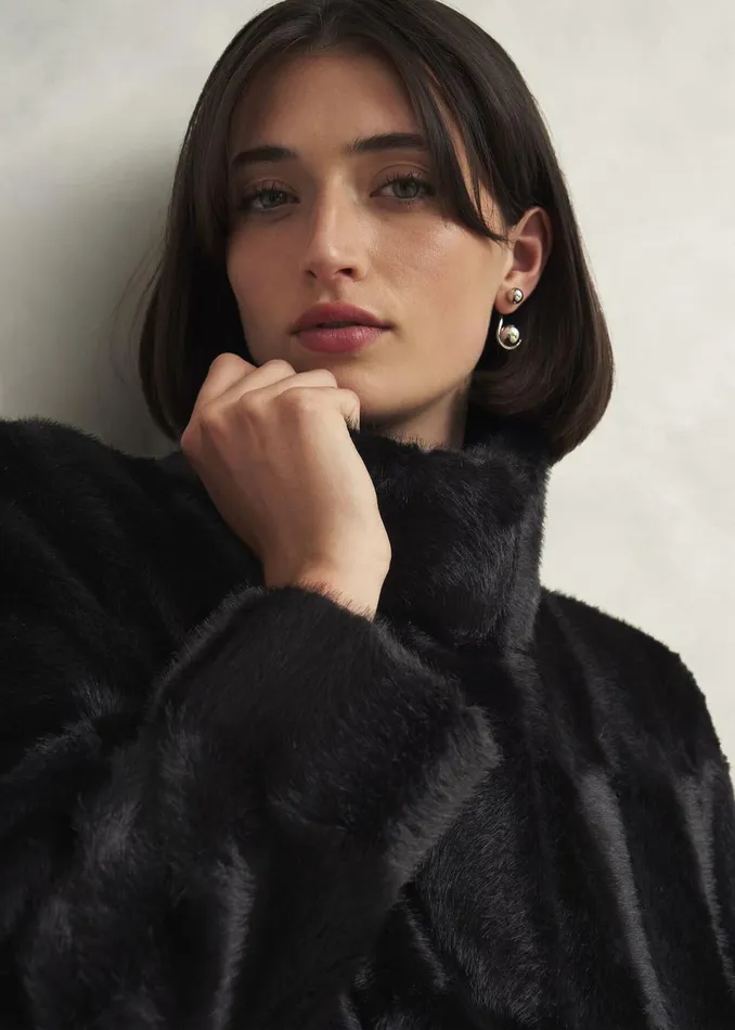 Women Coats and Jackets Hobbs Petite Rosanne Faux Fur Coat Black
