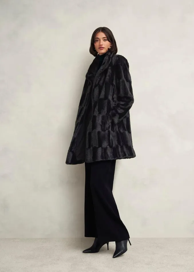 Women Coats and Jackets Hobbs Petite Rosanne Faux Fur Coat Black