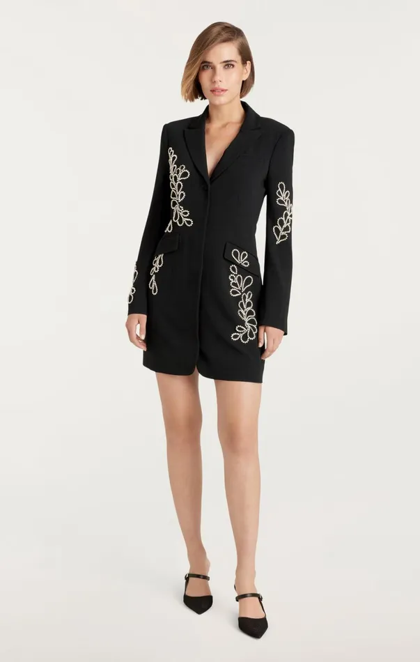 Women Cocktail and Evening Cinq Sept Rhinestone Paisley Long Sleeve Joel Dress Black